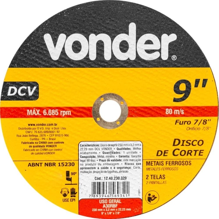 Disco de Corte 230X3.2X22.23MM Vonder