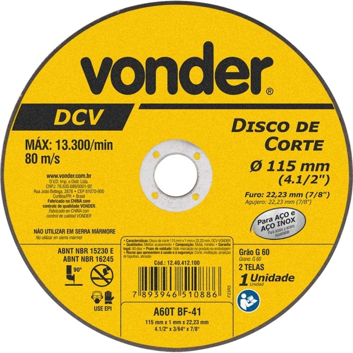 Disco de Corte 115X1.0X22.23MM Vonder