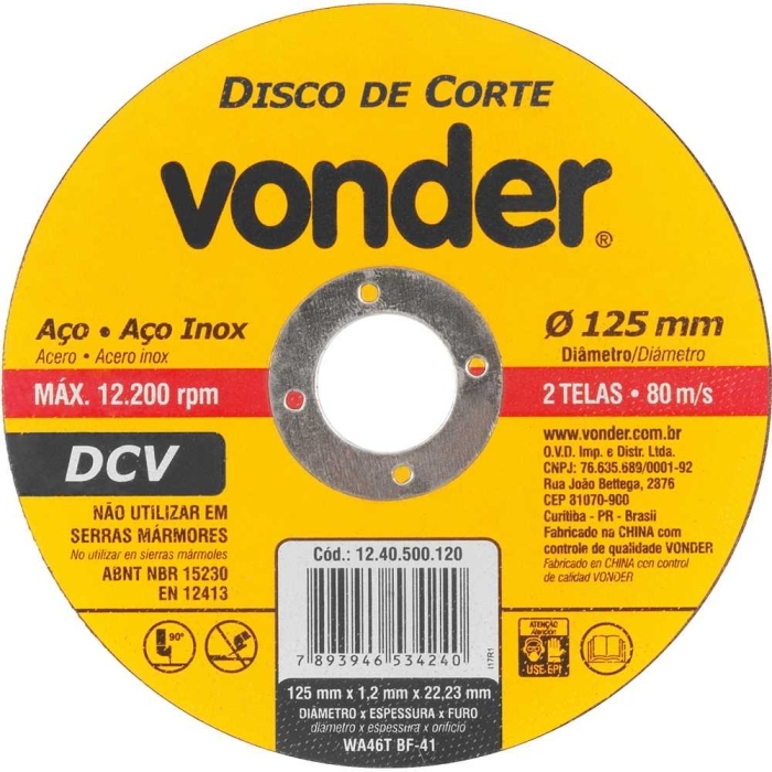 Disco de Corte 125X1.2X22.23MM Vonder