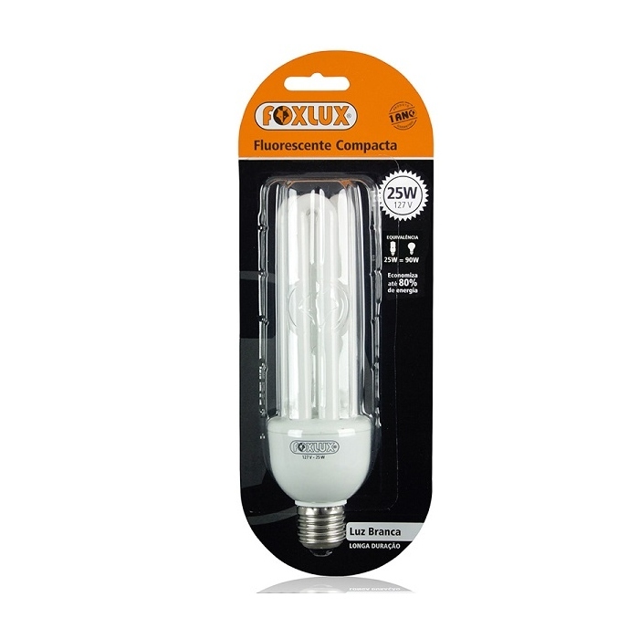 Lâmpada Fluorescente Compacta Luz Branca Tipo U 25W 110V– Foxlux UB25.1