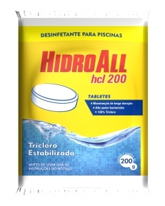 Tablete Desinfetante para Piscinas HCL 200 Hidroall 200g
