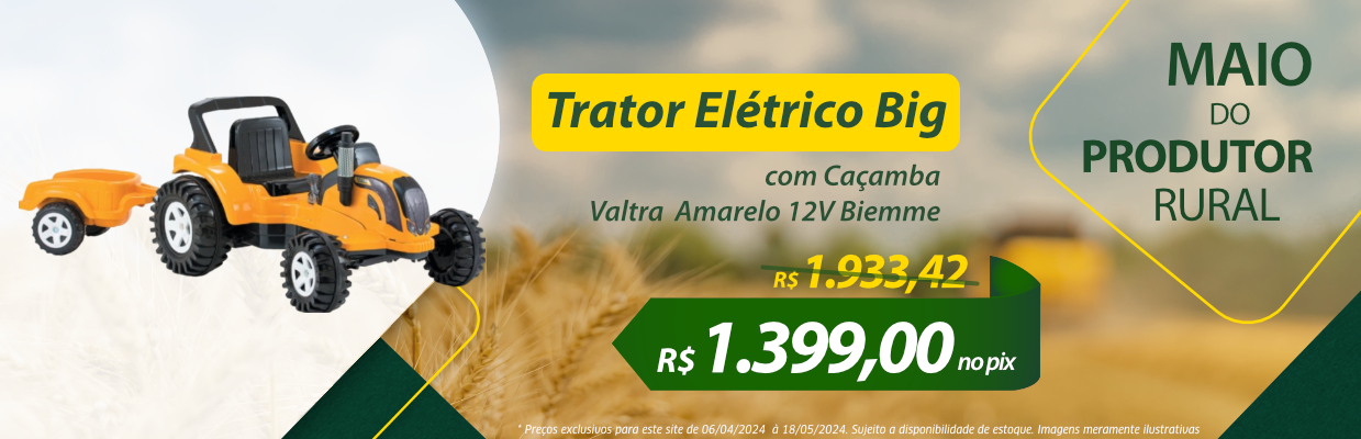 Trator Elétrico Big Valtra com Caçamba Amarelo 12V Biemme